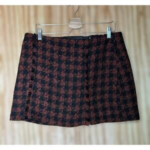 House of Harlow 1960 Tweed Retro Glam Houndstooth Mini Skirt Sz Large Academia